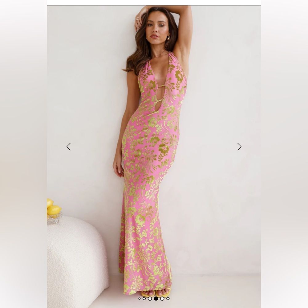 RUNAWAY PAMALO  Pink and Gold Floral Maxi Dress size small